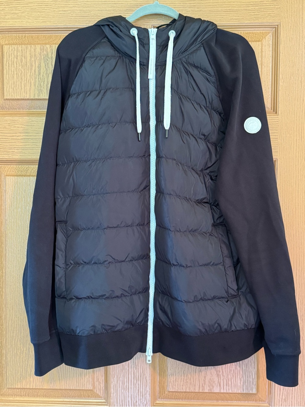 Canada Goose Black Quilted Hooded Puffer Jacket with White Accents